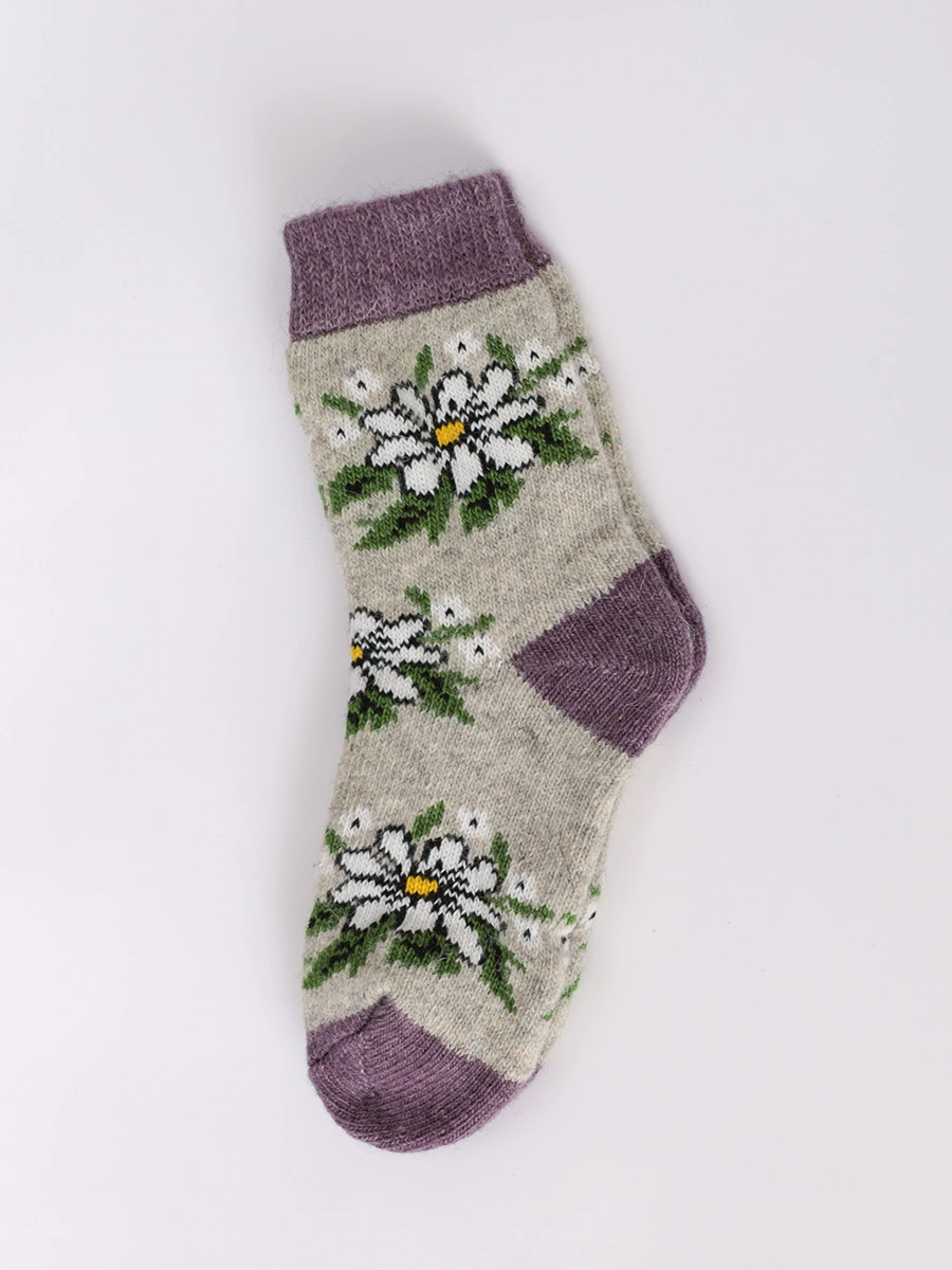 Носки серые с цветочным принтом